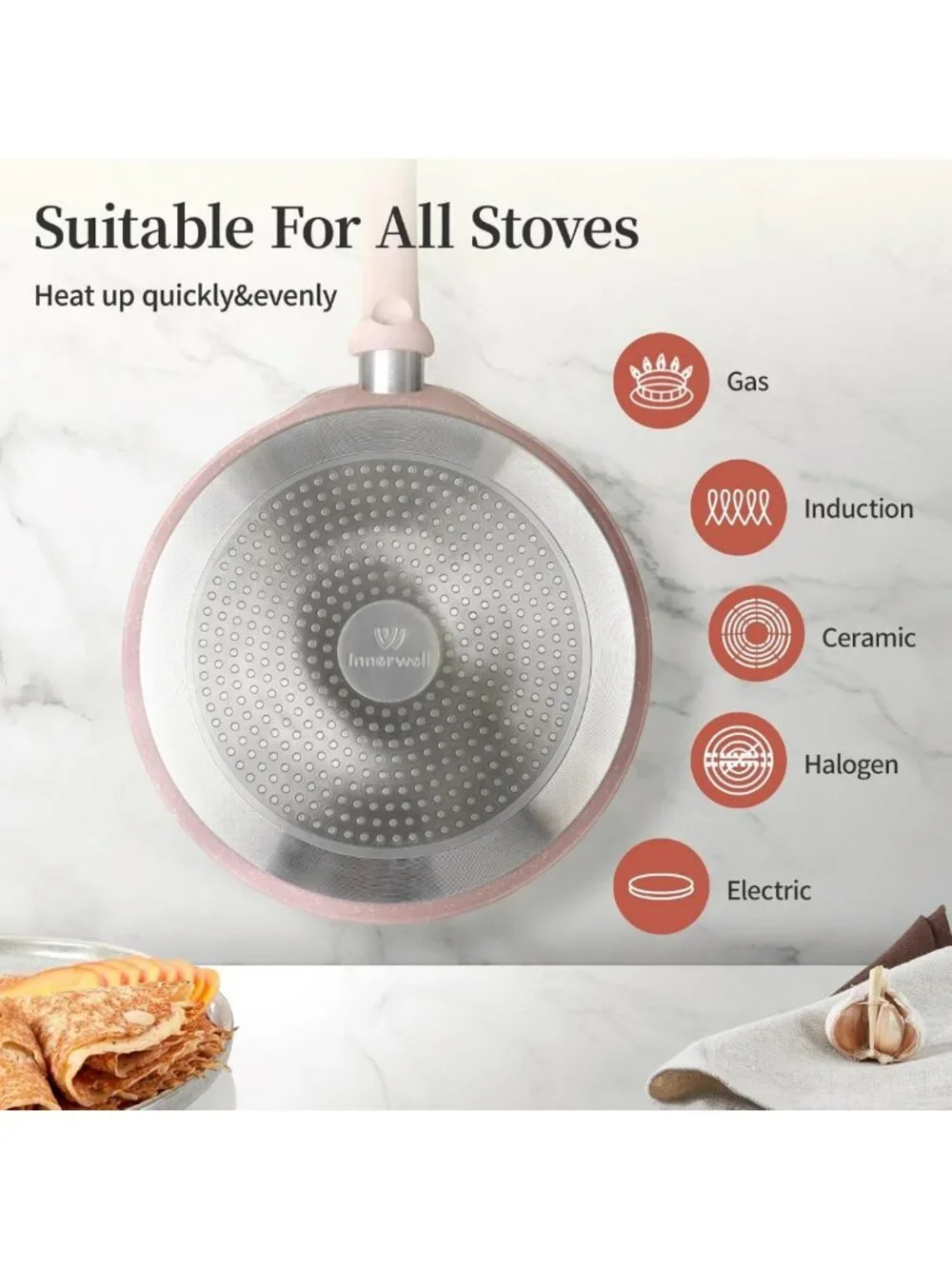 10-Inch Nonstick Crepe & Dosa Pan - Pink Granite Skillet, Induction Compatible